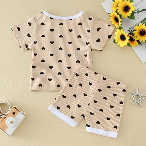 KAGAYD/ Дрехи за малките момичета, Летни тениски в рубчик с къси ръкави и шарките на Сърцето За новородени момчета и момичета, върхове за малки момчета (Бежово, 12 месеца)