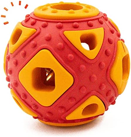 Играчка-топка за кучета YOXOZO, Dinged Камбаната Вътре за подарък, Гумена Пищащая играчка, Интерактивен Интелигентни Топка с дупки, идеална за малки кученца, на малки, средни и слепи кучета, 2.5 инча (ЧЕРВЕНО-Оранжево)