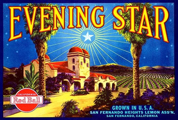 Вечерна звезда - Сан Фернандо, Калифорния - 1930-те години - Плакат с етикет Crate