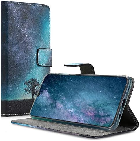 чанта-портфейл kwmobile, съвместим с Huawei P30 Lite - Калъф от изкуствена кожа - Cosmic Nature Синьо/сиво/черно