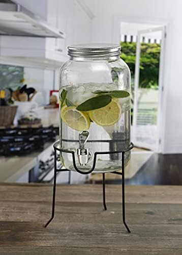 Диспенсер за напитки Style Setter Hill Orchard с стъклена кана с капацитет 1 литър, една метална подпора и запечатани акрилно кран перфектен за партита, сватби и много Други