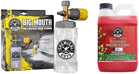 Комплект сапун и пяна Chemical Guys CWS20864BM Big Mouth Soap & Foam - Сапун за измиване на автомобила с Диня снежна пяна, 64 течни мл + Пяна оръдие с максимално освобождаване на Big Mouth, работи с мивка с високо налягане,