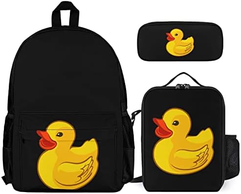 Комплекти Гумени Раници Yellow Duck за Училищни Пътувания, Раница с Щампи, Чанта за Книги, Чанта за Обяд и молив случай за Жени и Мъже