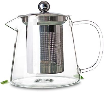 Симпатична Стъклена кана във форма на конус с приготвяне на чай от неръждаема стомана + 4 Чаши с двойни стени