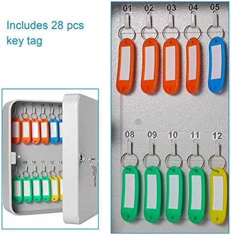 Шкаф за сигурност BOKOVNGEE 28Key Метална Кутия за ключове Стомана с ключалка за ключове, Стенен Органайзер за ключове с куки и бирками за ключове, документи за самоличност 10 Различни цвята (28 бр.)
