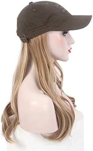Модерна шапка YXBDN и шапка за коса, черна бейзболна шапка, перука, дълга кудрявая кафява шапка за перука, една