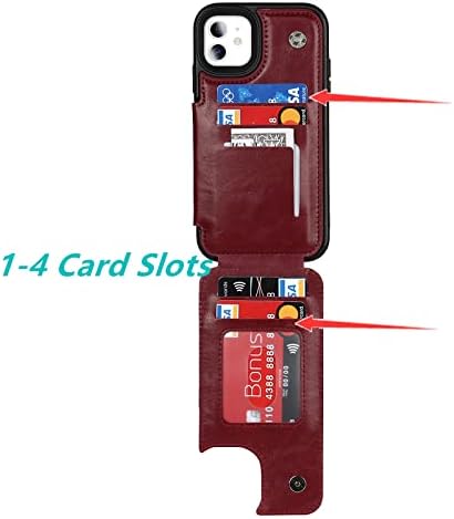 Jaorty за iPhone 11 Чанта-портфейл с RFID-блокирующим държач за карти 7 Слотове за карти, Сверхпрочный Защитен Калъф-броня от Изкуствена кожа с Магнитни Копчета, калъф-поставка за iPhone 11 6,1 инча, Macaron Wine Red