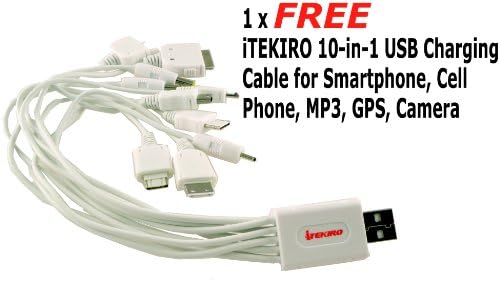 iTEKIRO AC Стенно Зарядно за Кола dc Комплект за Sony DCR-TRV240K DCR-TRV245 DCR-TRV245E DCR-TRV24E DCR-TRV25 + iTEKIRO 10-в-1 USB Кабел за зареждане