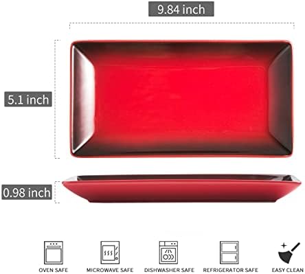 Фарфоровое Сервировочное ястие YHOSSEUN, Штабелируемые Чинии за Коледно парти, Правоъгълни Обслужването на плочи за забавление, Сигурно съдовете за фурната, 9.8 инча, Комплект от 2 броя, Червено