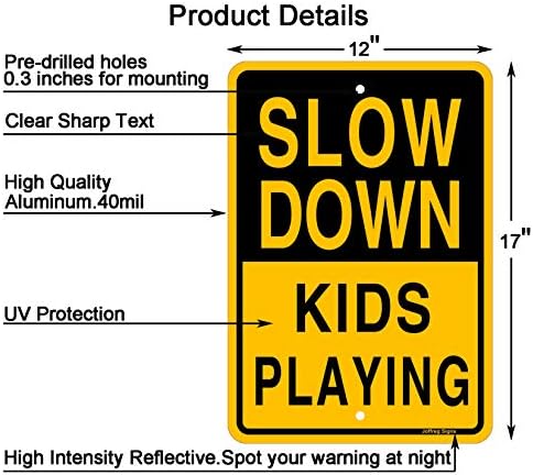 Детски игри знак Joffreg Slow Down, 17x12 Инча, Отразяваща Алуминий, 2 опаковки