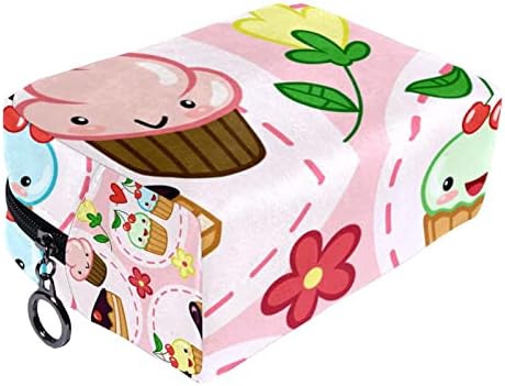 Чанта за Тоалетни Принадлежности, Пътни Косметичка за Грим за Жените и Мъжете, Cartoony Торта С Прекрасни Цветя Kawai