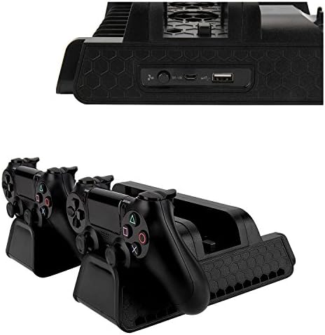 Вертикална поставка MEKUULA за PS4/PS4 Slim /PS4 Pro, Вертикална поставка с 3 Охлаждающими феновете и док-станция за зареждане с двама ръководители, Нескользящие Крака, зарядно устройство