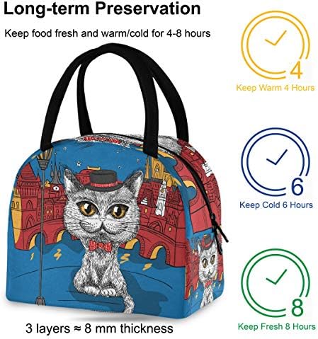 Случайна чанта за обяд Дамски - Забавно Британска Котка Големи Запечатани Торби за Обяд с плечевыми ремъци за работа на Преносими