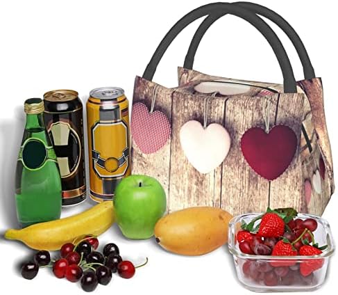 Чанта за обяд Evealyn от дървени дъски с принтом във формата на сърце, Преносима богат на функции Термоизоляционная чанта, Подходяща За пикници, пътувания в офис