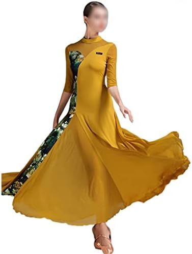 JKUYWX Женствена рокля за латино танци, женствена рокля с къси ръкави, Флорални лоскутный дизайн, Костюм за латино танци, костюми за състезателни танци (Цвят: D, размер: код M)