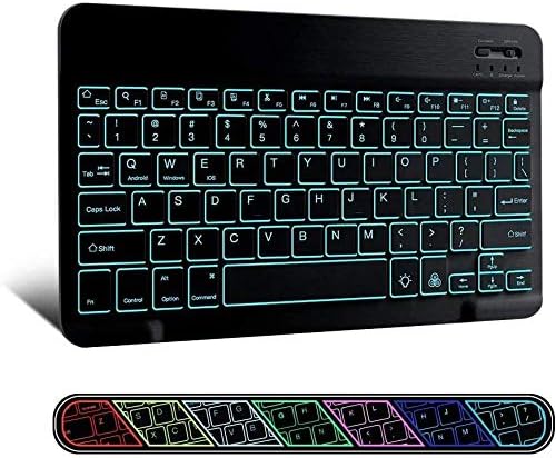 Клавиатурата на BoxWave, съвместима с детски таблета Dragon Touch Y88X 7 (7 инча) - Клавиатура SlimKeys Bluetooth - с подсветка, преносима клавиатура с удобен подсветка на задния панел - Черно jet black