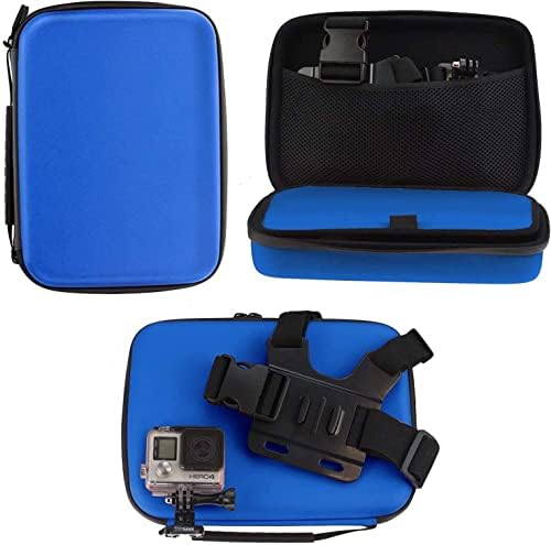 Комбиниран комплект аксесоари за екшън камери Navitech 8 в 1 със син калъф - Съвместим с екшън камера AKASO V50 Pro SE