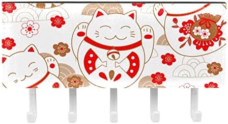 LAIYUHUA Цветни самозалепващи куки с 5 куки и 1 отделение за съхранение, идеални за вашата антре, кухня, спалня, Сладък японски мультяшные щастливи котки розови цветя