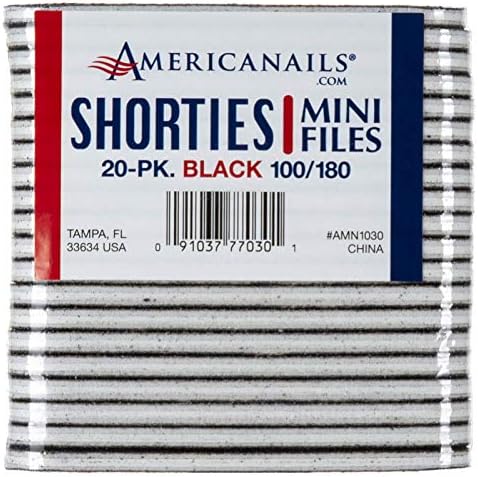 Пилочки Americanails Shorties Mini С Подложки, Професионални Двустранни Маникюр Пилочки за физически и акрилни нокти - 20 броя, черни 100/180