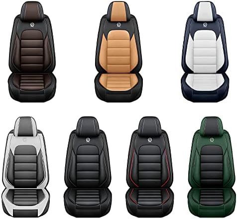 Калъфи за автомобилни седалки Iceleather, Водоустойчив Меки дишащи калъфи за седалки от изкуствена кожа с джобове за съхранение, подходящи за 95% от автомобилите (сиво и бяло, предни комплект)