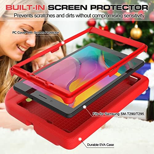Калъф VICVOL Samsung Galaxy Tab A 8,0 2019 за деца с вградена защита на екрана, калъф SM-T290/T295, Здрав устойчив на удари Калъф с лека дръжка-стойка, Защитен калъф за Samsung Tab A 8,0 см, червена