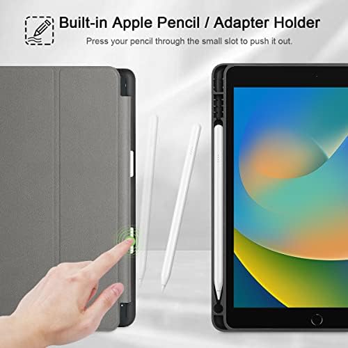 Разработен от компанията Mektron калъф за iPad 10.2 9-то поколение (2021)/8-то поколение (2020)/7-мо поколение (2019) с държач за моливи, тънка стойка, скованост на гърба на капака, магнитен smart-калъф, автоматична