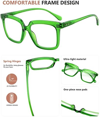 Квадратни очила за четене Eyekepper за жени в голям рамки за четене - зелен +1,50