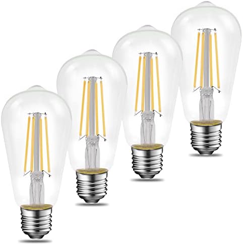 E ENERGETIC LIGHTING Led лампи с нажежаема жичка ST18 без регулиране на яркост, Висока яркост, 7 W, еквивалент на 60 W, ST58, Студено Бяло 4000 До 700 Lm, Класически Прозрачно Стъкло, 4 опаковки