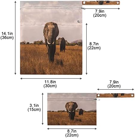 Kigai Elephants Grass View Водоустойчив Влажна, Суха Чанта за Еднократна Употреба с Дръжка за Пътуване, Плаж, Басейн, Памперси, Тоалетни принадлежности, 2 елемента