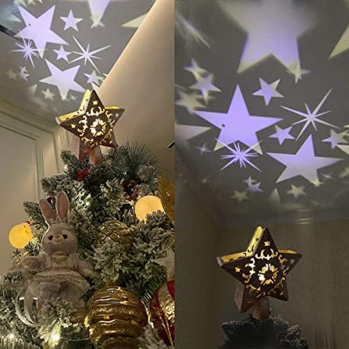 Topper за Коледно StarFlake с Вградена Въртяща Магически Топка, Златна Коледна Украса Led Проектор от Върха на дървото за Украса на Корони на Коледната Елха