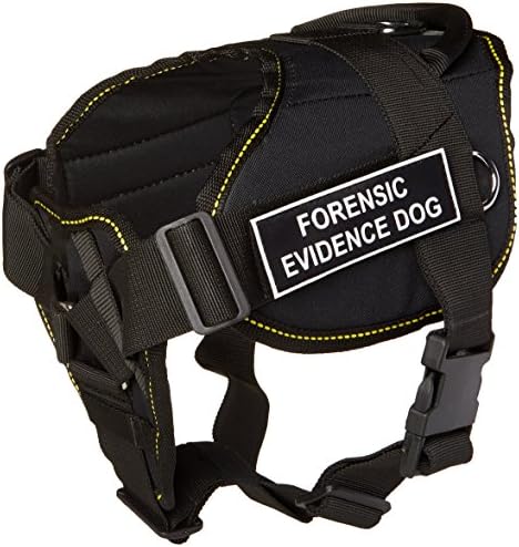 Шлейка за кучета Dean & Tyler Забавни Works Forensic Доказателство с подплата в гърдите, средната, е подходящ по размер на обиколката: от 28 до 34 см, черен с жълта тапицерия
