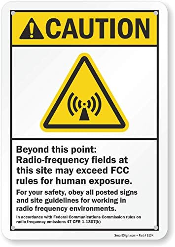 SmartSign 10 x 7 инча Внимание - извън този параграф: радиочастотные поле може да надвишава нормата на FCC за ефекти върху човека Метален знак на ANSI, 40-мм ламиниран неръждаем