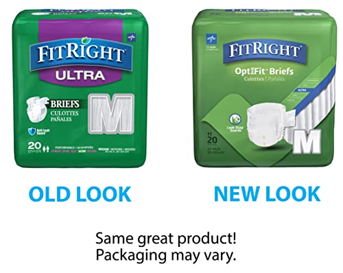 Памперси FitRight Ultra за възрастни, Еднократни гащи-втулки при инконтиненция, Средната абсорбция, 32 -42, 4 опаковки по 20 броя (общо 80)