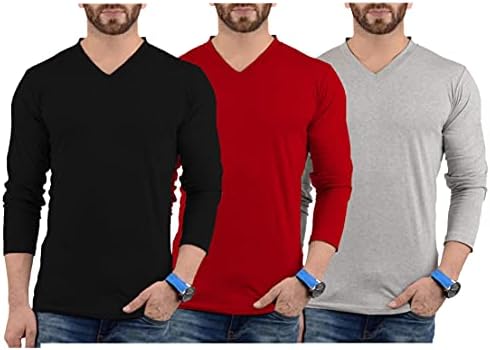 Мъжки Тениски Decrum с V-образно деколте и дълъг Ръкав Multipack - Меки Удобни Ризи с дълъг ръкав за мъже, опаковки от 3