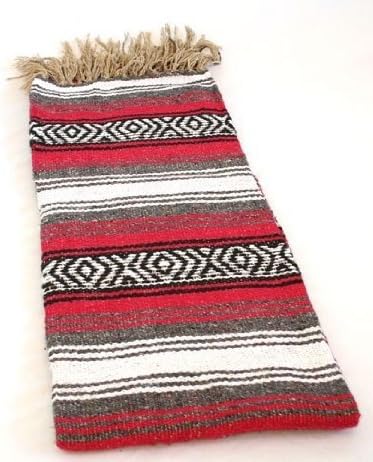 Sanyork Йога Каре Афганистански килим За упражнения Ръчно изработени Класически Мексикански Одеяла XL 74 x 52 Червен