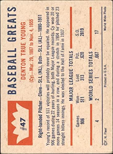 1960 Fleur 47 Сай Йънг Бостън Ред Сокс /Индианс (Бейзболна картичка) ТНА Ред Сокс/Индианс
