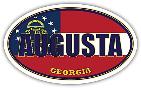 Августа Сити, Щата Джорджия, Флаг на щата | GA Флаг Име Ричмънд Овална форма Цвят на щата Стикер Върху Бронята на Колата Стикер 3x5 инча