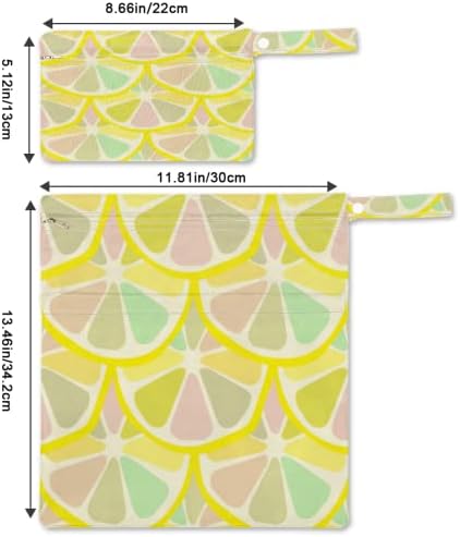 2 бр. Водоустойчива Влажна, Суха Чанта с Анимационни Лимонена Тема, Множество Моющаяся Детска Тъканта, Чанта за Пелени с Два Джоба с Цип, Бански костюми За Пътуване, Плаж, Басейн, Бикини, Йога, Фитнес Зала, Органайзер,