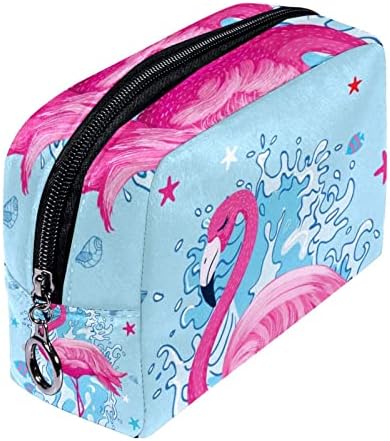 TBOUOBT козметични чанти за Жени, Косметичка За Пътуване, Аксесоари за Тоалетни Принадлежности, Органайзер, Cartoony Розово Фламинго, на брега на Океана, Лято, Прекрасна