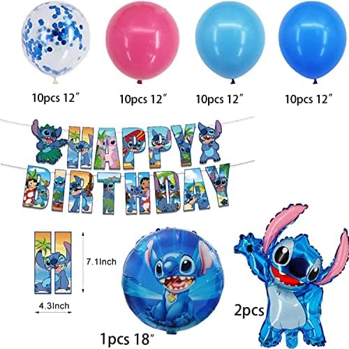 44 бр. аксесоари за парти в чест на рождения ден на Lilo and Stitch, украса на Lilo and Stitch включват Банер реклама, латексови балони и гелиевые балони балони
