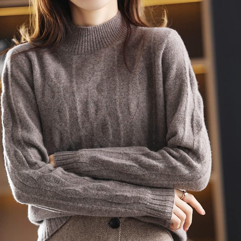 Жена Зимата на Топло Случайни Пуловер С дълги ръкави Angxiong Color Half High Neck, Вязаный Вълнен Пуловер