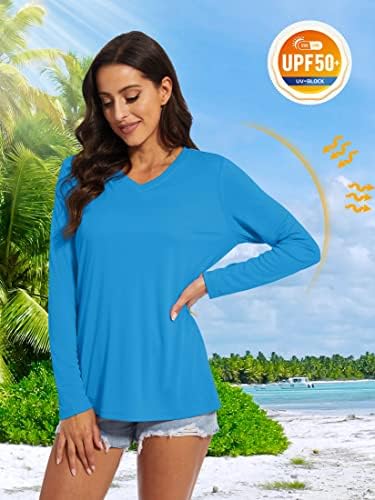 MAGCOMSEN Дамски Ризи UPF 50 + и е с дълъг ръкав, Солнцезащитная Тениска С V-образно деколте, Туризъм Тениска За изяви На Открито, Тренировка За Бягане