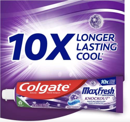 Избелваща паста за зъби Colgate Max Fresh Нокаут с мини-ленти за дишане, Мятная паста за зъби от лош дъх, Туба с обем 6,3 грама, 3 опаковки