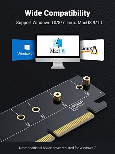 Адаптер UGREEN NVMe PCIe, твърд диск M. 2 за карта PCIe 4.0 X16/X8/X4 режим с радиатор, Адаптер M. 2 PCIe за твърди дискове M-Key и M& B-Key NVMe 2280/2260/2242/2230