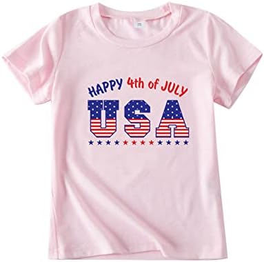 Патриотическая Риза За момичета, 4 юли, Детски Блузи за деца, Тениски с къс ръкав, Тениска с кръгло деколте и Писмото Принтом, Лятна