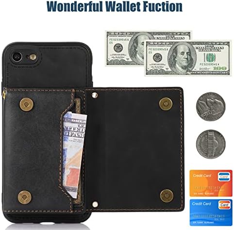 Чанта-портфейл SLLMYYX, Съвместим с iPhone SE3 2022, лента за през рамо с RFID заключване, Кожен Калъф за мобилен телефон с Кредитна карта Trifold Wallet за 8 iPhone / iPhone 7 (черен)