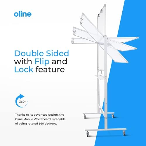 Мобилна дъска Oline с размери 48 x 36 см с възможност за регулиране на височината на 360 °, Двустранен Реверсивная дъска за сухо изтриване (48x36, бял и сребрист цвят)