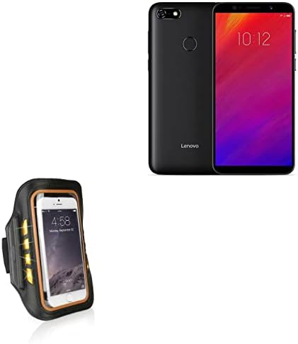 Калъф BoxWave за Lenovo A5 (Case by BoxWave) - Спортна превръзка JogBrite, Нарукавная превръзка от неопрен за пътеки с подсветка за по-добра видимост за Lenovo A5 - Ярко-оранжев