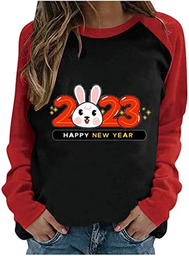 2023 честита Нова Година, Дамски Блузи С Дълъг Ръкав, Сладък Пуловер със Заек, Hoody, Модни Риза Raglan Със Заек, Туника, Риза, Блуза