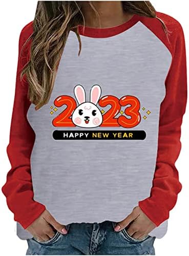 2023 честита Нова Година, Дамски Блузи С Дълъг Ръкав, Сладък Пуловер със Заек, Hoody, Модни Риза Raglan Със Заек, Туника, Риза, Блуза